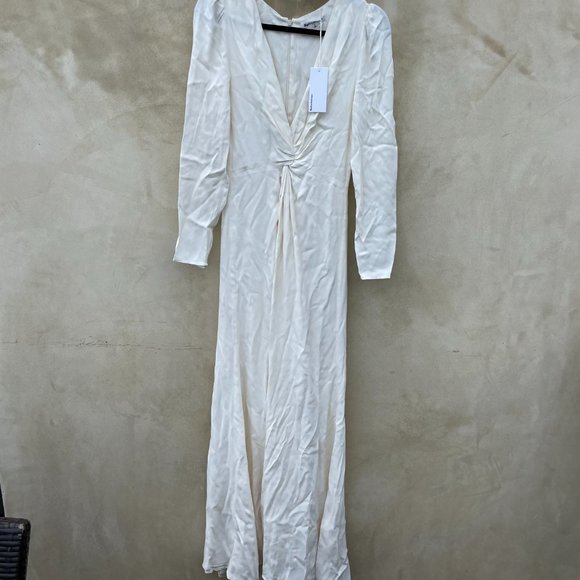 Reformation Gatsby Maxi Dress Ivory Deep V-Neck Twist Front Detail High Slit - Picture 5 of 10